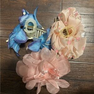 Floral Hair Clip Set for Kids - Blue, Pink, Cream